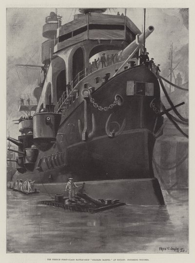 トゥーロンでのフランス一等戦艦チャールズマーテル、仕上げ 作： Fred T. Jane
